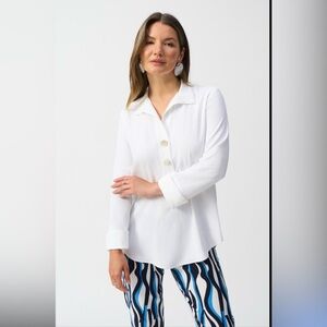 Joseph Ribkoff White Button-Placket Long Sleeve Blouse